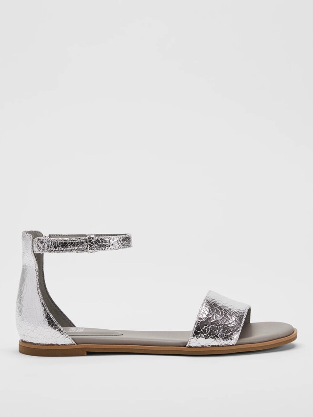 Eileen Fisher Silver Ankle-Strap Flat Sandals